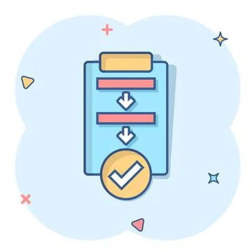Procedure list icon in comic style. Document project cartoon vector illustrat Stock Illustration