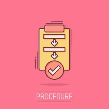 Procedure list icon in comic style. Document project cartoon vector illustr.. Stock Illustration