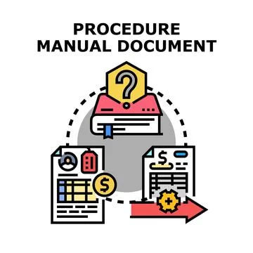 Procedure manual document concept explaining business process Stock Illustration