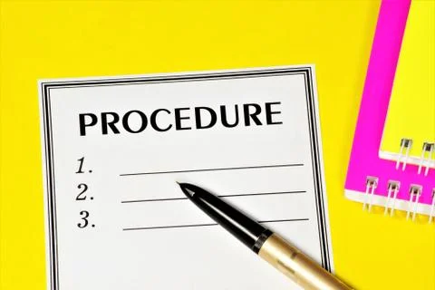 Procedure. Text label on the planning form. Foto stock