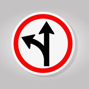 Proceed Straight Or Turn Left Road Sign Isolate On White Background,Vector Il Stock Illustration