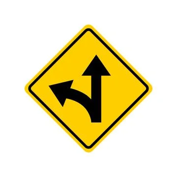 Proceed Straight Or Turn Left Traffic Sign Vector Stock Illustration