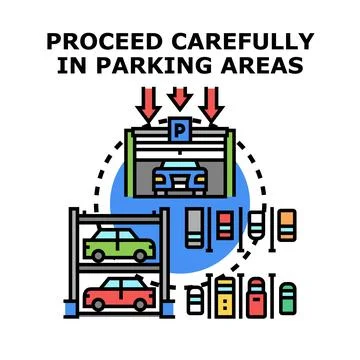 Proceeding carefully in multi level parking lot areas Stockillustratie