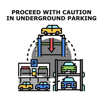 Proceeding with caution in underground automated parking Stock Illustration