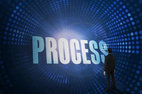 Process against futuristic dotted blue and black background Stock Illustration