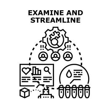 Process analysis and data examination for optimizing operations Stock Illustration