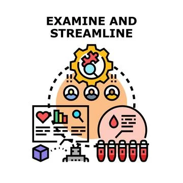 Process analysis and data examination for optimizing operations Stock Illustration
