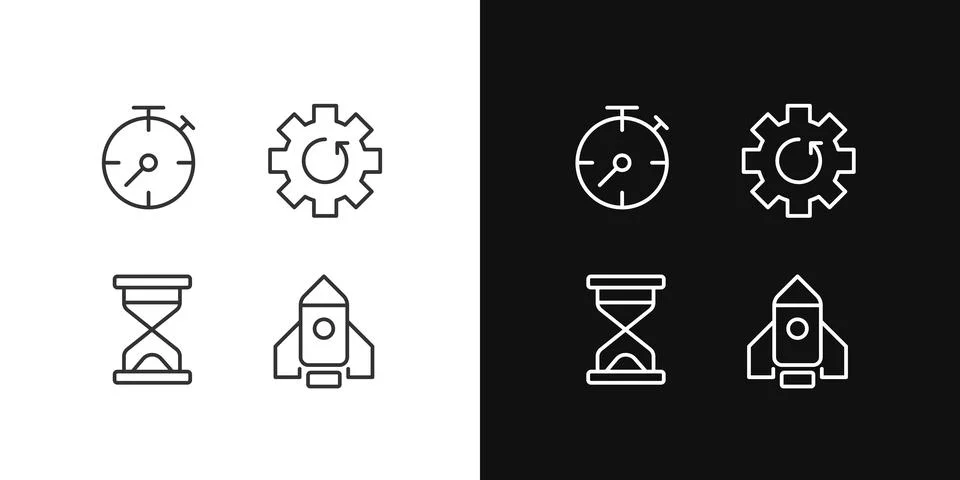 Process and operation pixel perfect linear icons set for dark, light mode Stock Illustration
