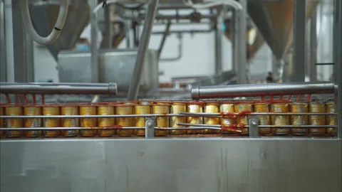 Process and production line in canned fish factory Stock Footage 308314129