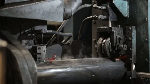 Process and technology of manufacturing of metal pipes. Stock Footage 77264084