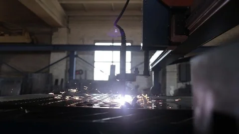 Process and technology of manufacturing of metal pipes. Laser cutting of metal Stock Footage 80205429