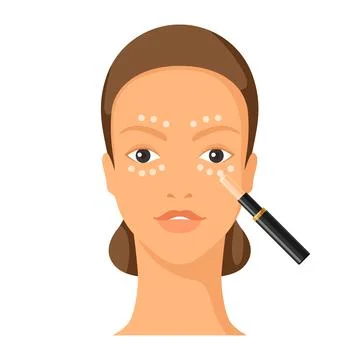 Process of applying concealer to face. Illustration of beautiful woman with make Stock Illustration