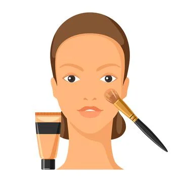 Process of applying foundation to face. Illustration of beautiful woman with Stock Illustration