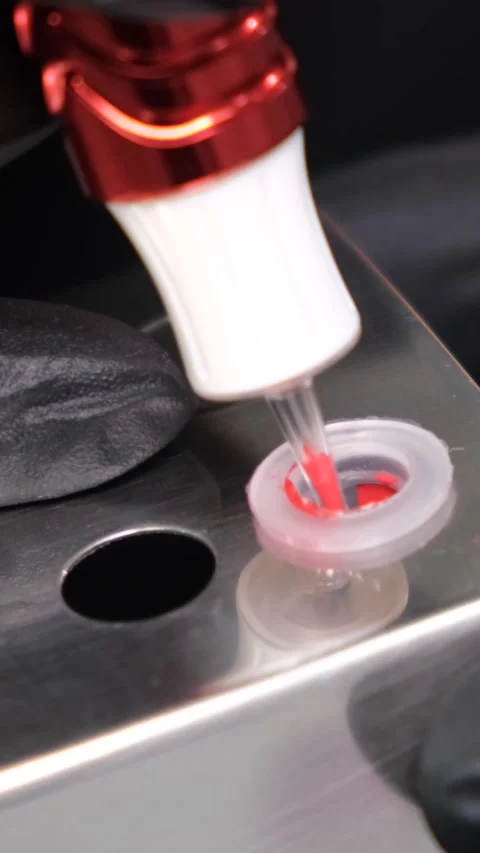 The process of applying permanent makeup to the lips. Vertical video Stock-Footage 250439804