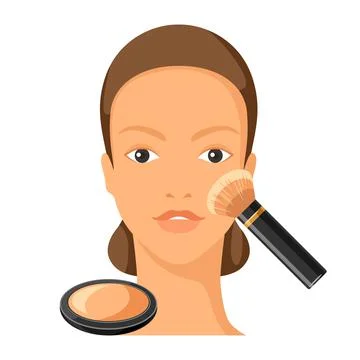 Process of applying powder to face. Illustration of beautiful woman with make up Stock Illustration
