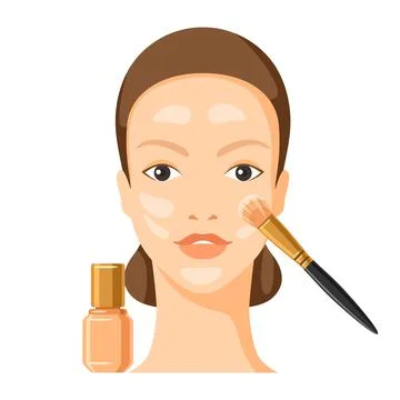 Process of applying primer to face. Illustration of beautiful woman with make up Stock Illustration