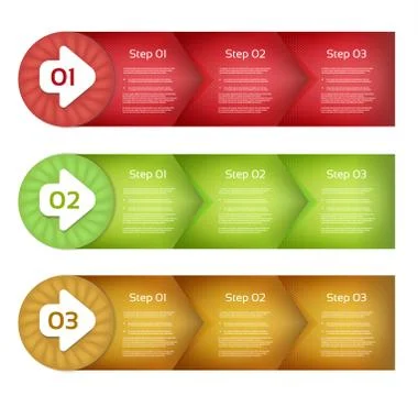 Process arrows boxes. step by step vector set. Three steps.. Stock Illustration