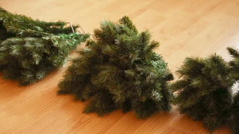 Process of assembling artificial christmas tree Stockbeeldmateriaal 83925809