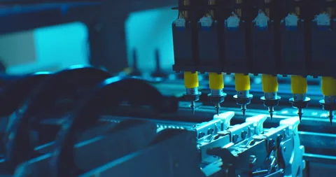 Process of assembling an electronic board with a special robotic cnc machine. Stock Footage 152702128