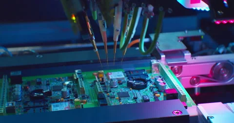 Process of assembling an electronic board with a special robotic cnc machine. 스톡 동영상 152742927