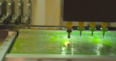 Process of assembling an electronic board with a special robotic cnc machine. Stock Footage 152776527