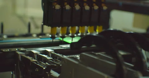 Process of assembling an electronic board with a special robotic cnc machine. Stock Footage 152777382