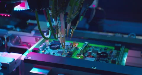 Process of assembling an electronic board with a special robotic cnc machine. Stock Footage 152793106