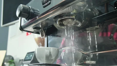 Process of automatically cleaning coffee machine with boiling water Stock Footage 306213098