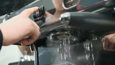 Process of automatically hot water cleaning coffee machine Stock Footage 306625133