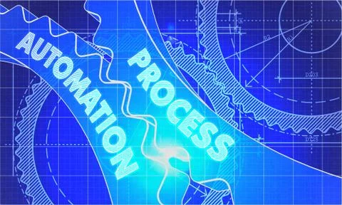 Process Automation on the Cogwheels. Blueprint Style Stock Illustration