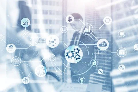 Process automation concept on blurred office and people Stock Photos