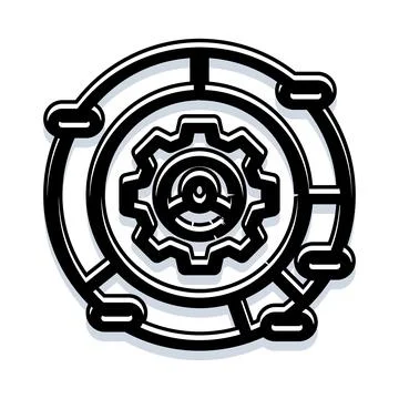 Process automation gearwheel inside a circular mechanism Illustrazione stock