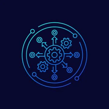 Process automation, operations icon, linear design Illustrazione stock