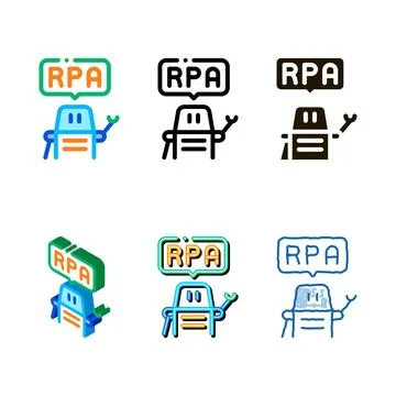Process automation robot icon mix vector outline Illustrazione stock