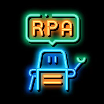 Process automation robot neon glow icon illustration 스톡 일러스트