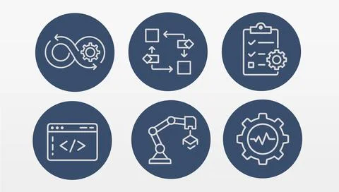 Process automation workflow icon set. Circular graphic depicts process. Business Stock Illustration