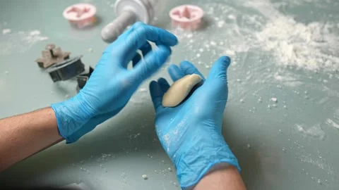 The process of baking by cutting out colourful biscuits with your close friends 库存影片 295763236