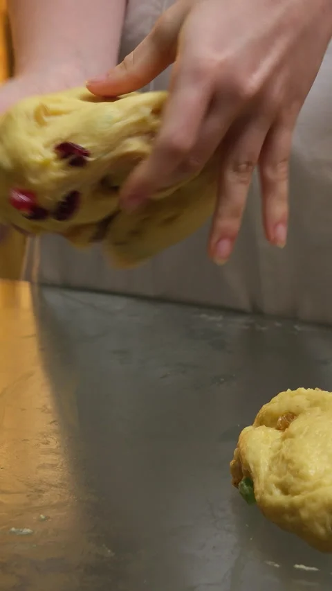 Process of baking Easter bread with raisins soaked in cognac. homemade holiday Stock Footage 346185913