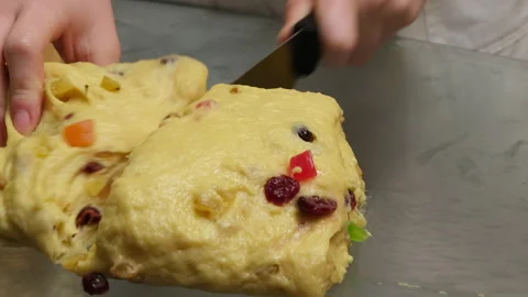 Process of baking Easter bread with raisins soaked in cognac. homemade holiday Stock Footage 346189490