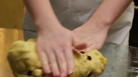 Process of baking Easter bread with raisins soaked in cognac. homemade holiday Stock Footage 346189501