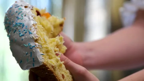 Process of baking Easter bread with raisins soaked in cognac. homemade holiday Stock Footage 346189642