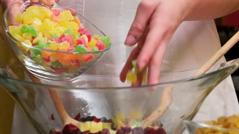 Process of baking Easter bread with raisins soaked in cognac. homemade holiday Stock Footage 346189744