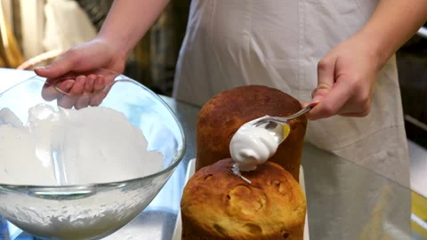 Process of baking Easter bread with raisins soaked in cognac. homemade holiday Stock Footage 346190034