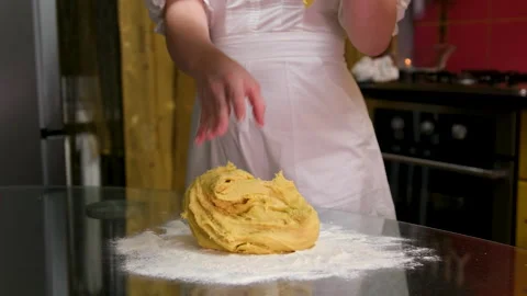 Process of baking Easter bread with raisins soaked in cognac. homemade holiday Stock Footage 346190107