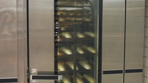 Process of baking the fresh bread at the bakery factory Video stock 77724082