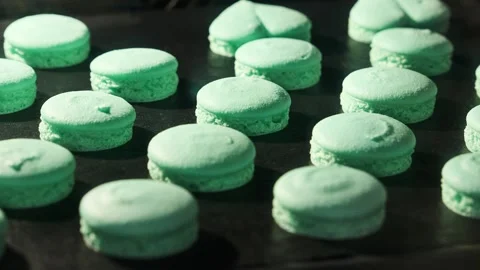 Process of baking macarons. Baking macaroons in electric oven. French dessert. 스톡 동영상 302629961