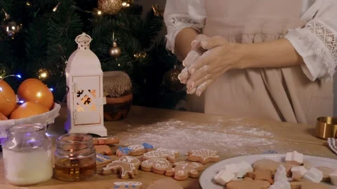 The process of baking pies and cookies at home using white wheat flour. Slow Video stock 294837633