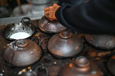 The process of baking serabi cakes typical of Solo, Central Java Stock Photos