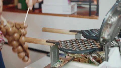 The process of baking waffle. Cooking. Close-up Stock Footage 221139479