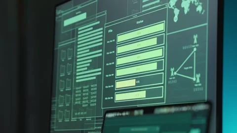 Process bar uploading files to remote online cloud server on computer monitor Stock Footage 339889855